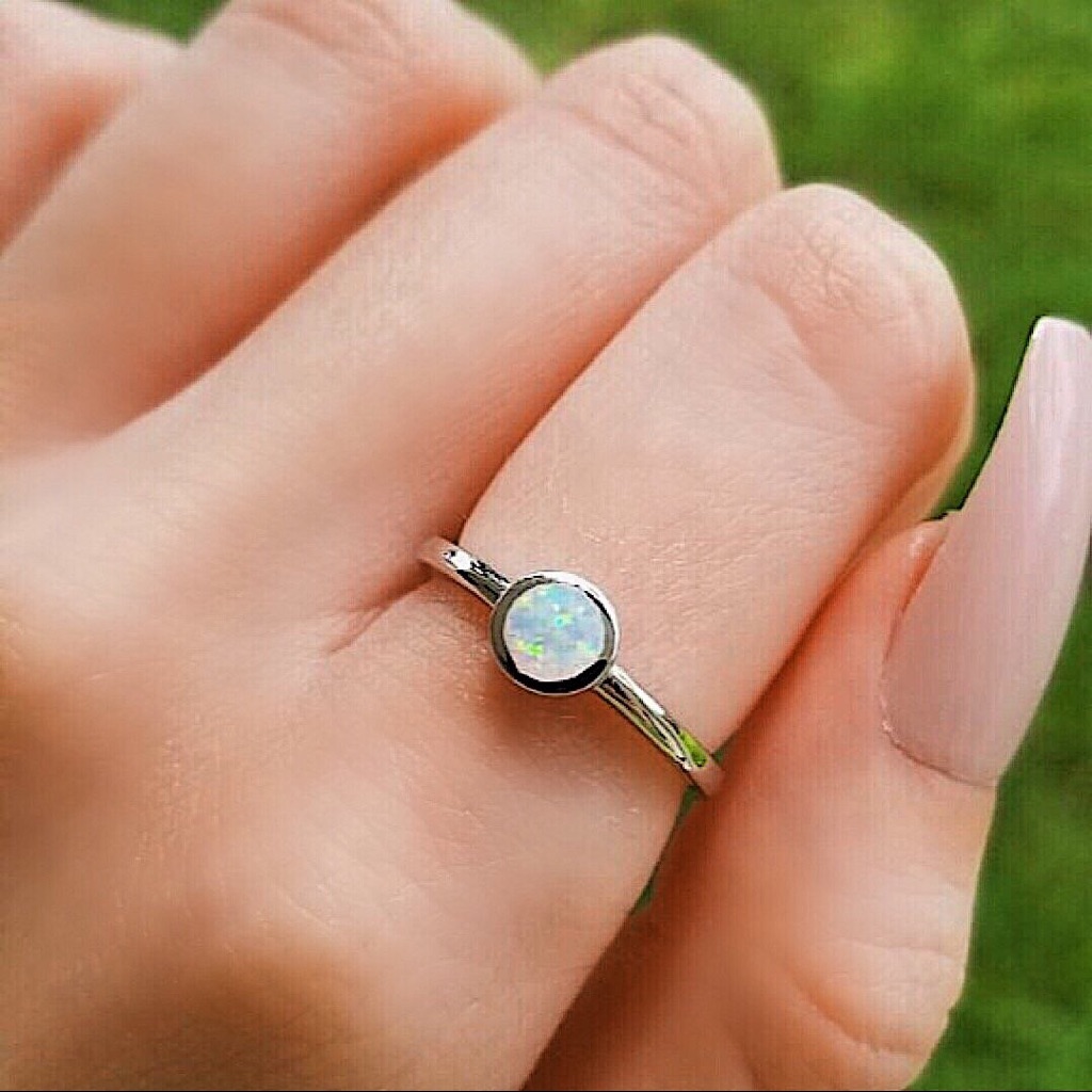 Mini Round White Opal Ring